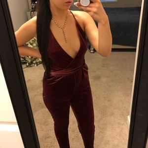 Burgundy velvet EXPRESS jumpsuit XS